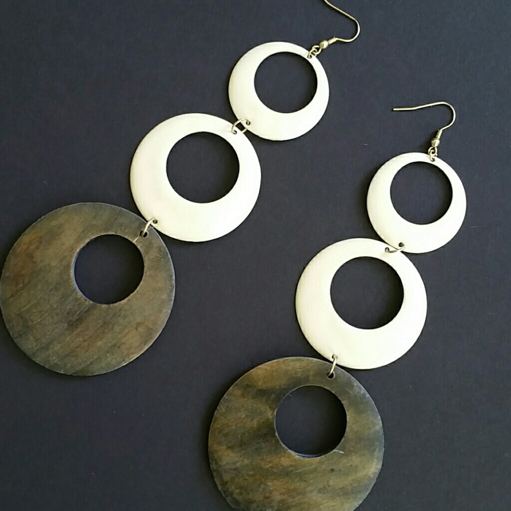 Dramatic cream enamel and wood earrings